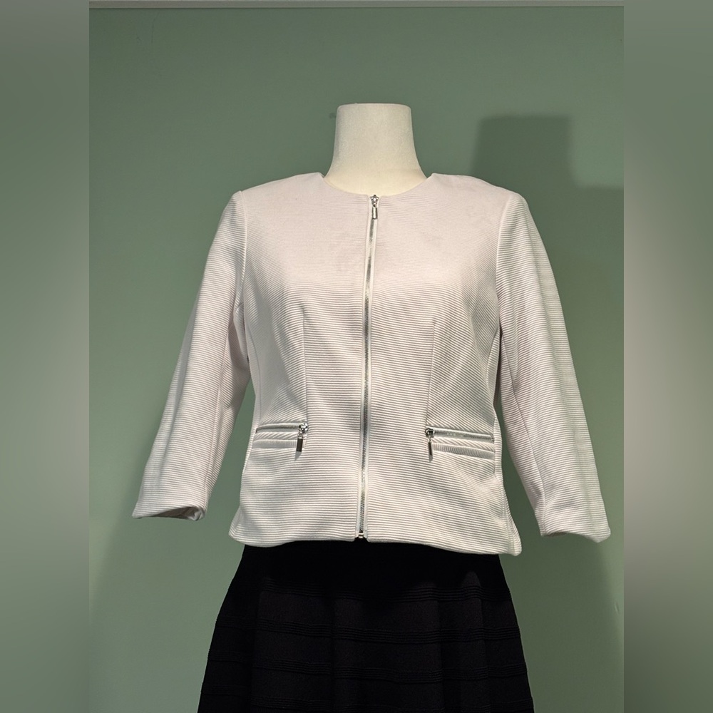 Roz&Ali white cropped zip blazer jacket size m petite